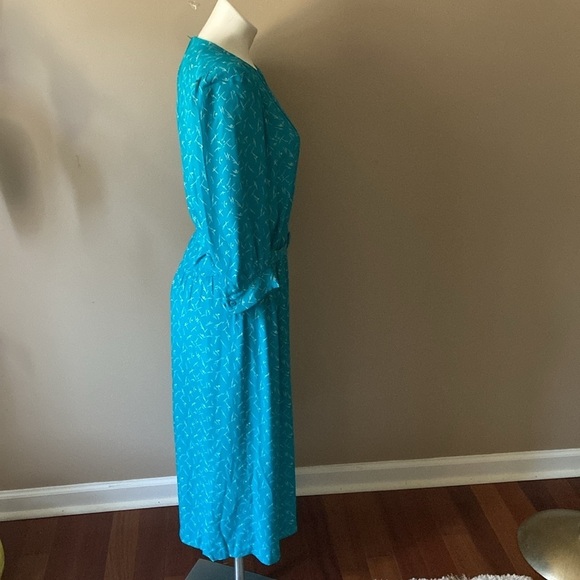 Vintage Karin Stevens Blue And White 80’s 3/4 Sleeve Midi Belted Dress Costume - Picture 3 of 7